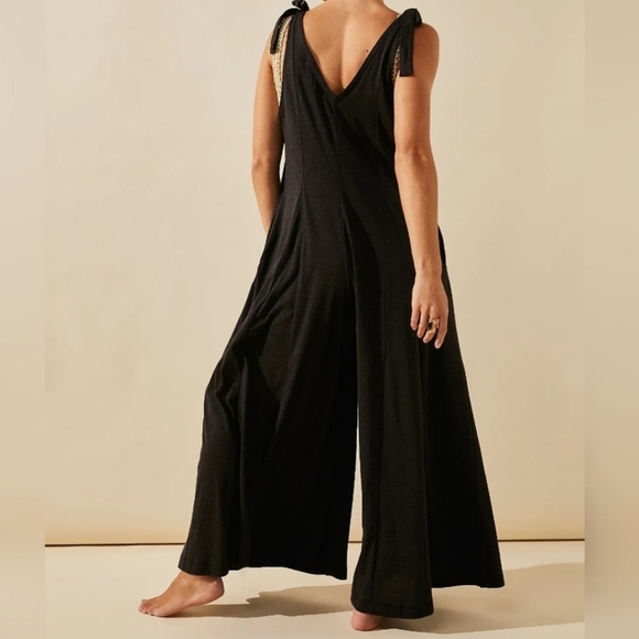 FP Beach Alice One Piece Tie Shoulder Wide Leg Jumpsuit in Charcoal Black XS - Picture 4 of 12